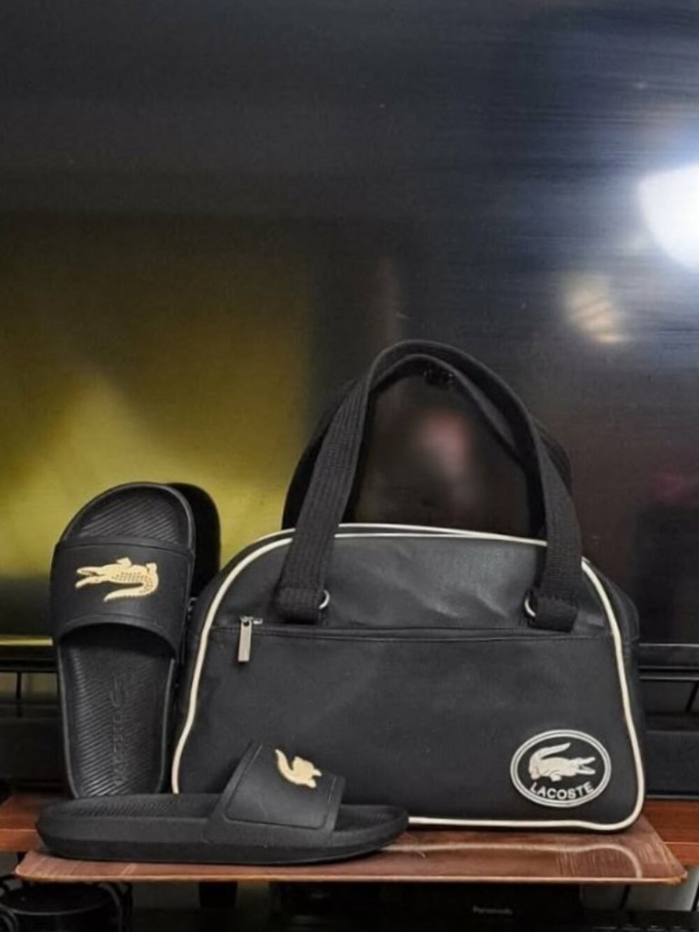 AUTHENTIC Lacoste Bundle: Rare Vintage "Made in Korea" Bag + Croco Slides
